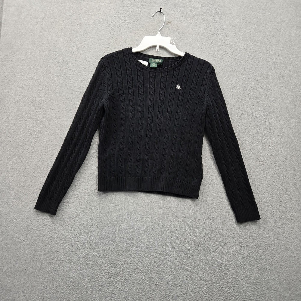 Lauren Ralph Lauren Women Sweater P/S Dark Gray Cable Knit Pullover
